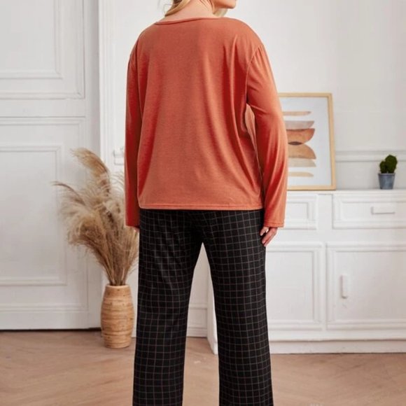 Orange/Black Slogan Printed Pajama Set in 1XL - Picture 2 of 3